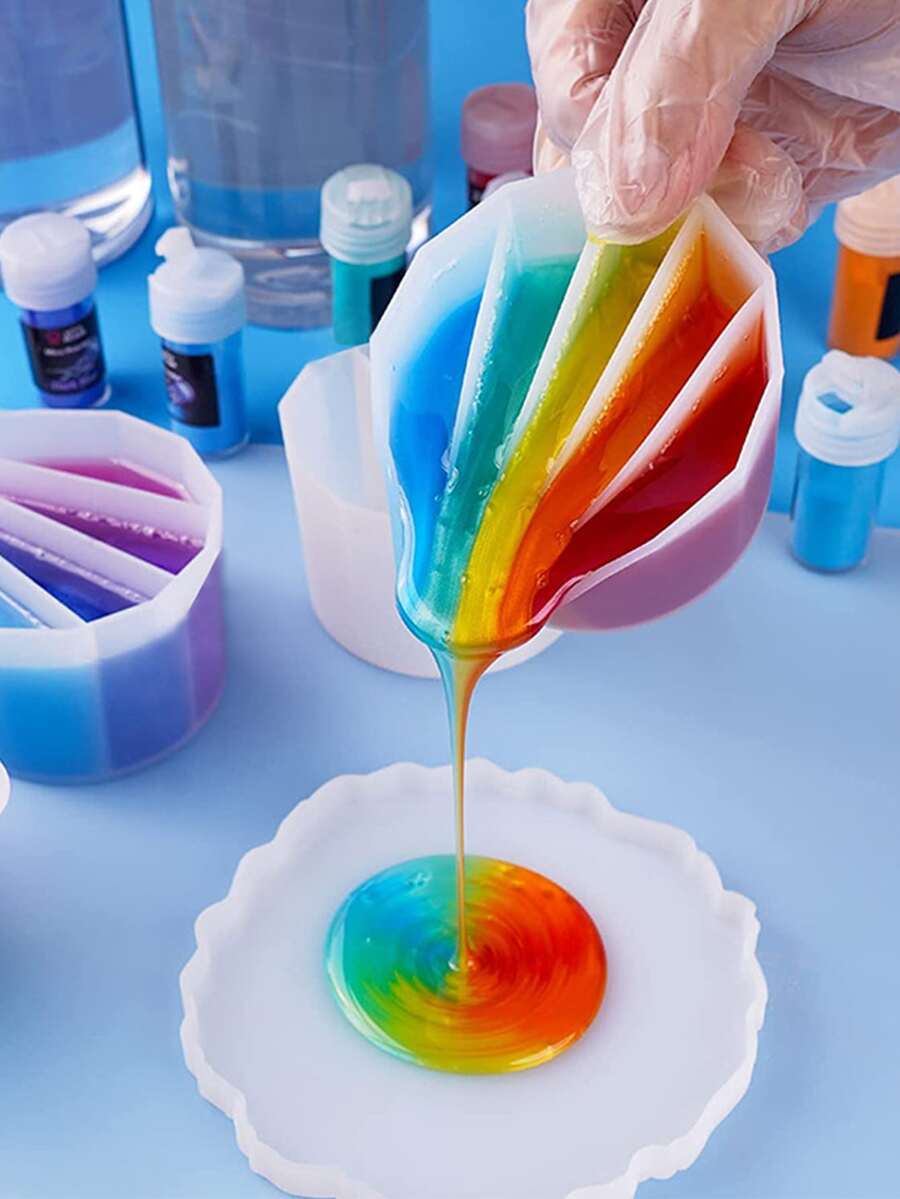 1pc Epoxy Resin Casting Fluid Pigment 2345-compartment Mixing Nozzle, Silica Gel Funnel, Silicone Color Separating Cup, Crystal Dropping Point Grid-shaped Color Separating Cup - White - View 1