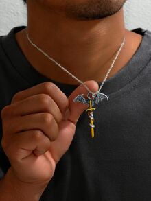 Fashionable and Popular Men Western Dragon Charm Necklace Stainless Steel Punk Hip Pop Style for Jewelry Gift and for a Stylish Look - Silver - View 3