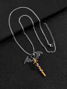 Fashionable and Popular Men Western Dragon Charm Necklace Stainless Steel Punk Hip Pop Style for Jewelry Gift and for a Stylish Look - Silver - View 4