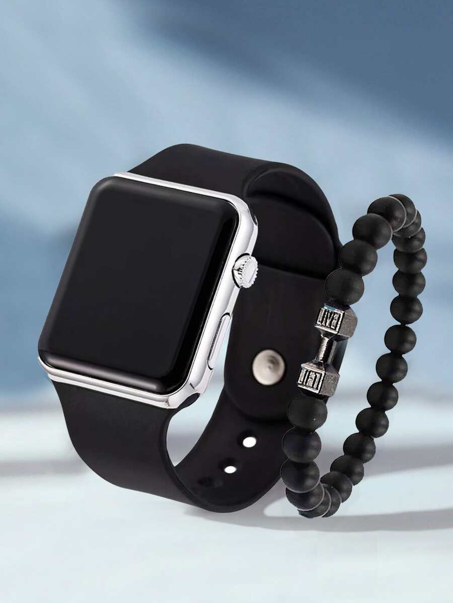1pc Minimalist Electronic Watch & 1pc Beaded Bracelet As A Gift For Students Returning To School