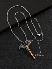 Fashionable and Popular Men Western Dragon Charm Necklace Stainless Steel Punk Hip Pop Style for Jewelry Gift and for a Stylish Look - Silver - View 5