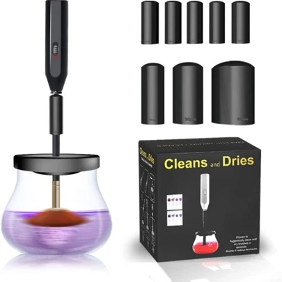 Makeup Brush Cleaning Machine With 8 Collars, Wash And Dry Dual Use, Easy To Use, Time Saving, Suitable For Most Brushes Gift For Women Wife Friend New Years Gift Travel Accessories