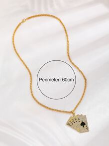 1入組嘻哈和朋克風格撲克撲克牌吊墜項鍊適合男士帶水鑽細節 - 金黃色 - 查看 4