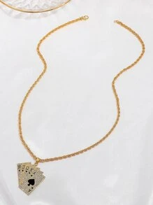 1入組嘻哈和朋克風格撲克撲克牌吊墜項鍊適合男士帶水鑽細節 - 金黃色 - 查看 2