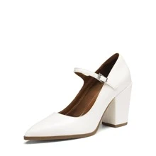 Women's Closed Toe High Chunky Heels Shoes Dress Block Pointed Toe Comfortable Wedding Work Pumps - 白色 - 查看 2