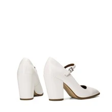 Women's Closed Toe High Chunky Heels Shoes Dress Block Pointed Toe Comfortable Wedding Work Pumps - 白色 - 查看 6