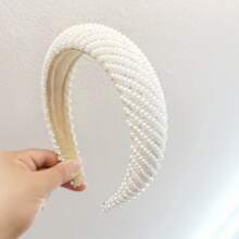 1 Ngọc Trai Giả Băng Đô Quấn Tóc Nữ Màu Trắng Thanh Lịch Full Hạt Ngọc Trai Đầu Cô Dâu Thái Tóc Vòng Phụ Kiện Tóc Tiaras - trắng - Xem 1