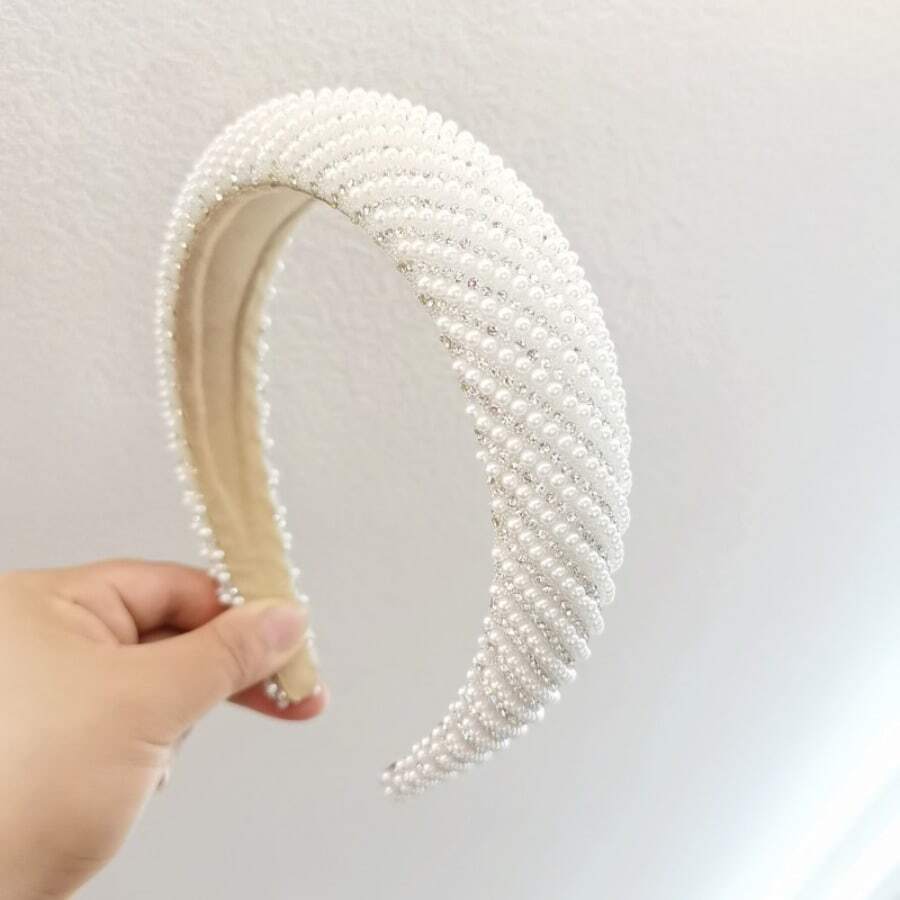 1 Ngọc Trai Giả Băng Đô Quấn Tóc Nữ Màu Trắng Thanh Lịch Full Hạt Ngọc Trai Đầu Cô Dâu Thái Tóc Vòng Phụ Kiện Tóc Tiaras - trắng - Xem 1