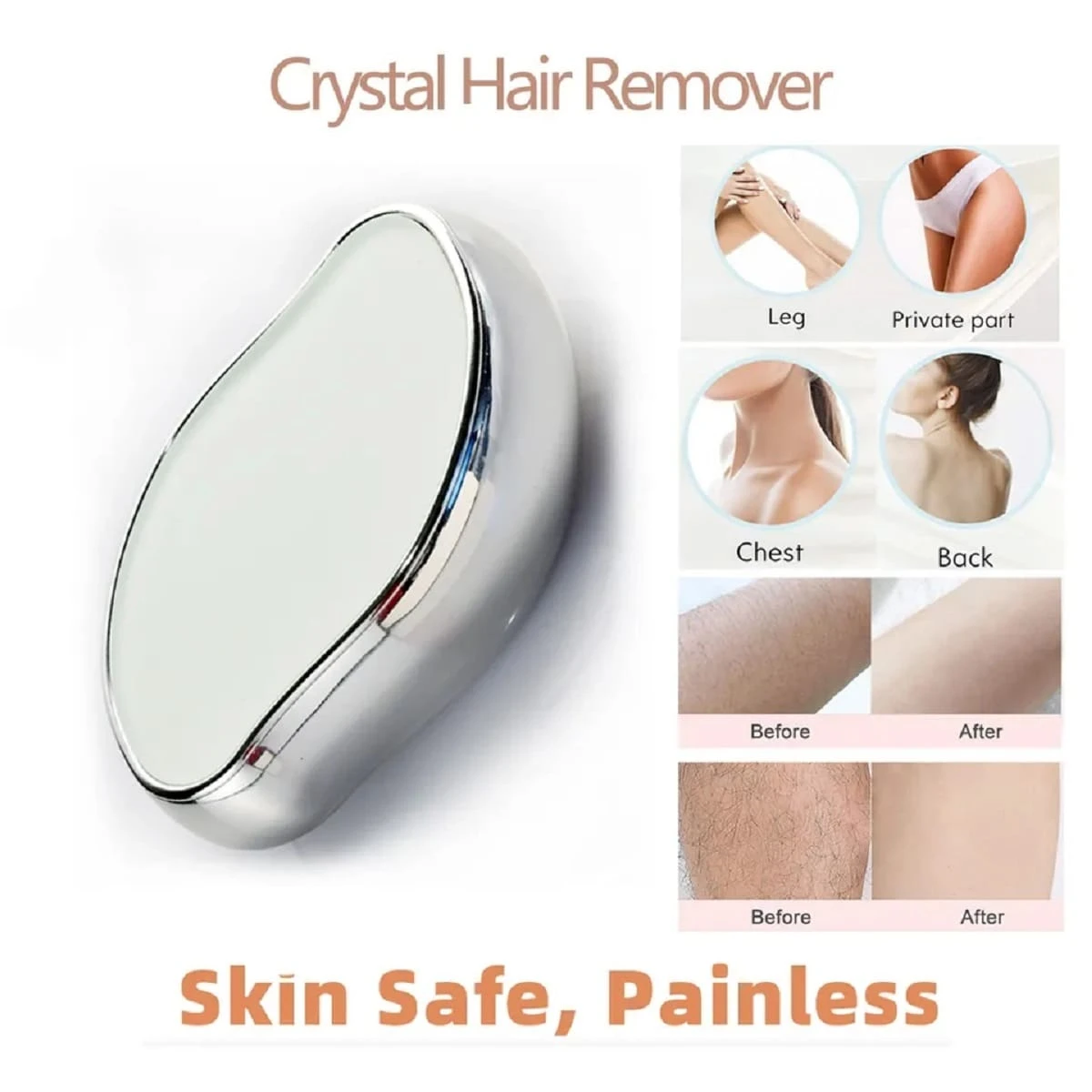 手持水晶玻璃脫毛器適合女士,無痛脫毛工具 - 銀色 - 查看 1