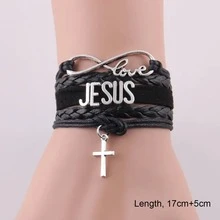 1入組無限愛皮革交叉手環適合男士女士 - 黑色 - 查看 4