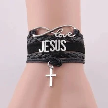 1入組無限愛皮革交叉手環適合男士女士 - 黑色 - 查看 2