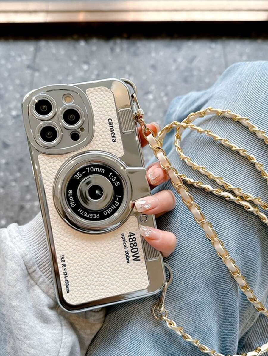 Ốp điện thoại đeo chéo hình máy ảnh thời trang chống sốc Apple, ốp điện thoại thiết kế máy ảnh đeo chéo có dây đeo, chống nước, chống va đập, chống trầy xước, quà tặng mùa xuân - Màu be - Xem 1