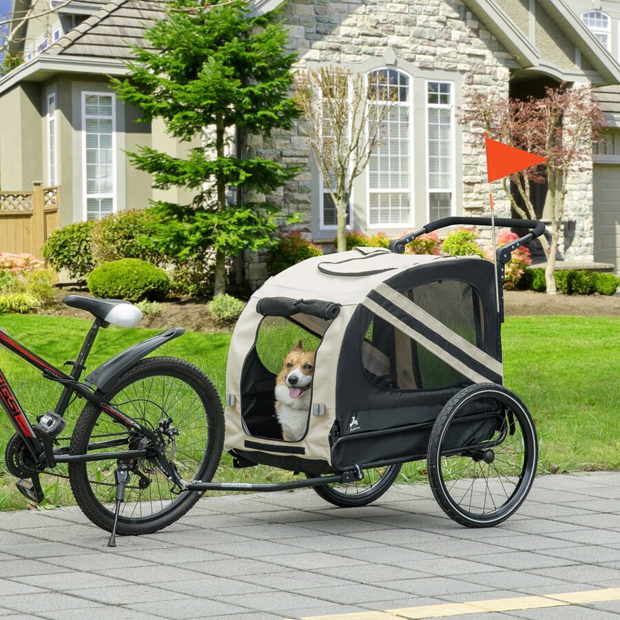 Aosom 2in1 Folding Pet Bike Trailer for Small Dogs, RoadVisibility