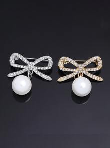 2pcs/Set Waistband Fixing Clip & Faux Pearl & Rhinestone Decor Brooch Set, Including Bowknot Pin And Rhinestone Water Drop Brooch Valentine's Day Valentines - Multicolor - View 5