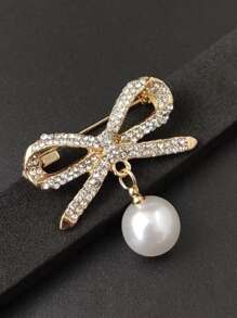2pcs/Set Waistband Fixing Clip & Faux Pearl & Rhinestone Decor Brooch Set, Including Bowknot Pin And Rhinestone Water Drop Brooch Valentine's Day Valentines - Multicolor - View 4