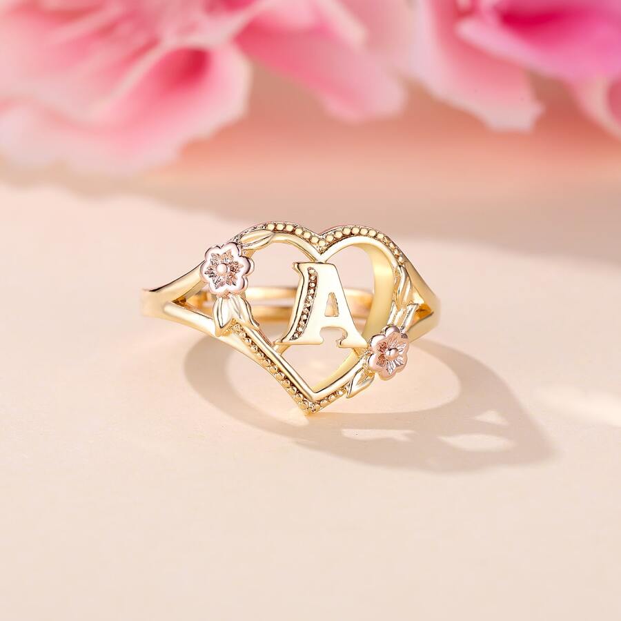 Vanel chiếc nhẫn mở đầu bảng chữ cái và hoa anh đào theo phong cách cung điện cổ điển. Nhẫn bảng chữ cái Az Nhẫn ban đầu Nhẫn tình yêu lãng mạn, Hoàn hảo để làm quà tặng ngày, Quà tặng bạn gái, Quà tặng vợ, Trang sức cưới - Nhiều màu - Xem 1