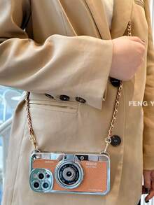 Camera Pattern Phone Case With Lanyard - Brown - View 2