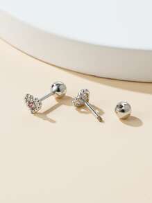 1對不銹鋼簡約風可愛粉色的水鑽鑲嵌心形女士耳環 - 銀色 - 查看 2