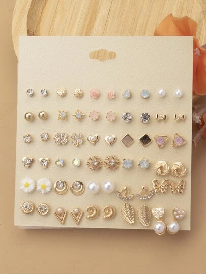 時尚水鑽花卉圖案,月亮,蝴蝶,幾何形狀簡約風耳釘套裝適用於日常穿著和旅行節假日