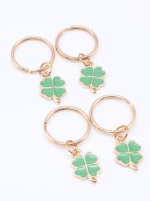 Móc khóa mặt dây chuyền hình cỏ ba lá thanh lịch 4 chiếc - màu xanh lá - Xem 4