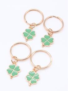 Móc khóa mặt dây chuyền hình cỏ ba lá thanh lịch 4 chiếc - màu xanh lá - Xem 5