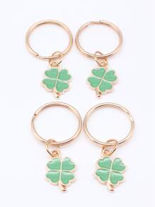 Móc khóa mặt dây chuyền hình cỏ ba lá thanh lịch 4 chiếc - màu xanh lá - Xem 6