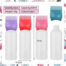 4入組染髮劑刷瓶60ML塗抹器瓶頭髮顏色刷帶畢業,髮根梳子油瓶頭皮治療乳液瓶-擠壓瓶適用於美髮沙龍乾清潔,染髮劑,(混合2) - 彩色 - 查看 2