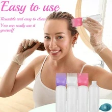 4入組染髮劑刷瓶60ML塗抹器瓶頭髮顏色刷帶畢業,髮根梳子油瓶頭皮治療乳液瓶-擠壓瓶適用於美髮沙龍乾清潔,染髮劑,(混合2) - 彩色 - 查看 6