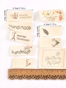 50 cái Màu be Thủ công Viết chữ Mẫu Hỗn hợp ngẫu nhiên Vải Nhãn Đối với Quần áo Vòng cổ , Hem , DIY Dụng cụ may vá - Màu be - Xem 3