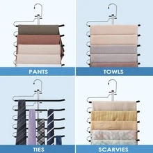 HMSEC 4 Pack Pants Hangers Space Saving, Non-Slip 5 Layers Clothes Pants Hangers Rack for Closet Storage, Heavy Duty Pants Hangers for Slacks Scarf Jeans and Ties - Đen và Bạc - Xem 3