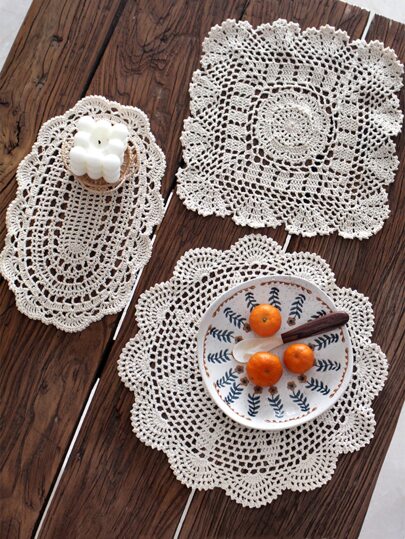 1pc Handmade Crochet Hollow Out Lace Decor Table Mat