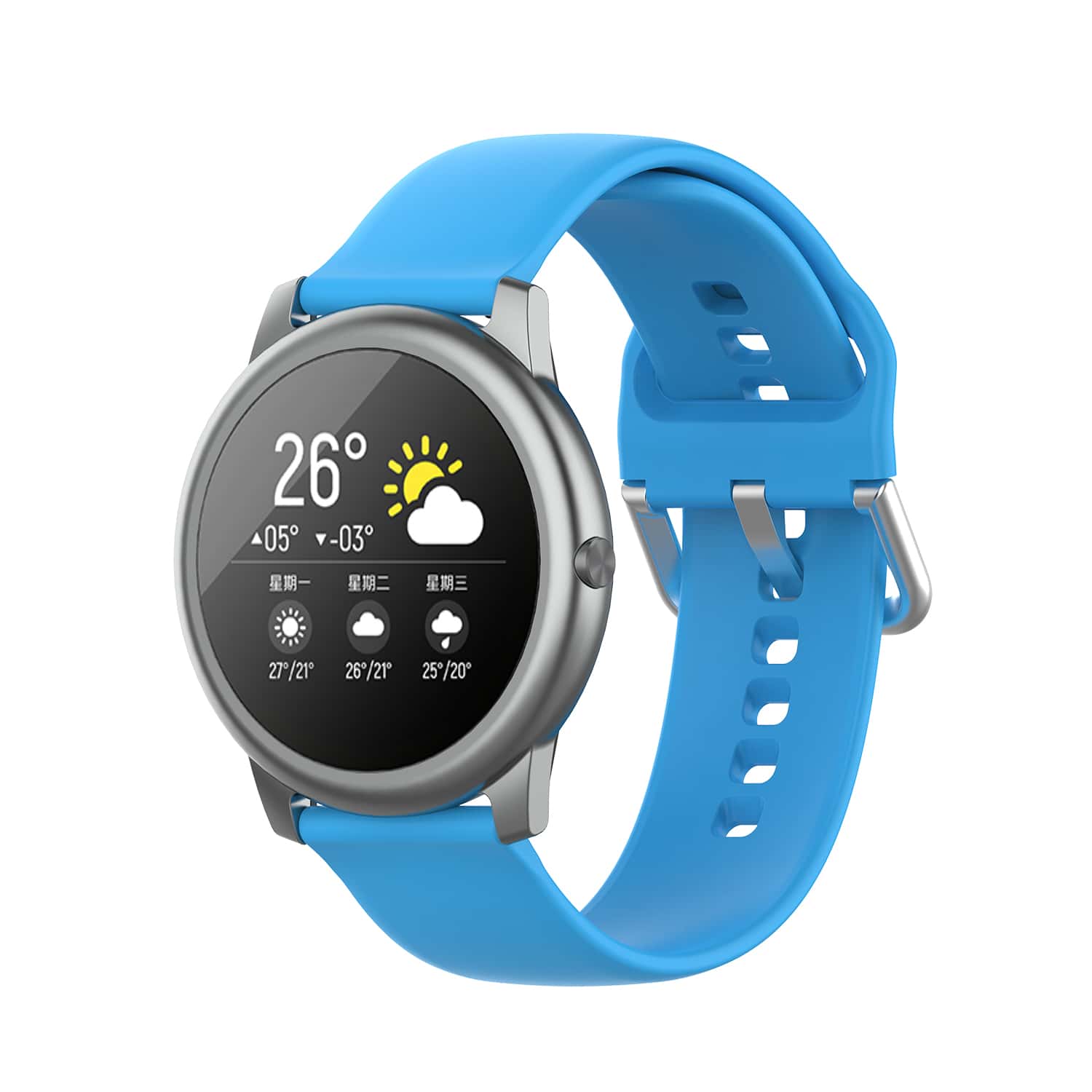 Solid Color Silver Buckle Watch Strap Compatible With Xiaomi Haylou Solar Ls05 - Blue - View 1