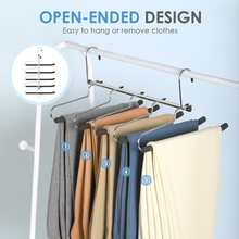 HMSEC 4 Pack Pants Hangers Space Saving, Non-Slip 5 Layers Clothes Pants Hangers Rack for Closet Storage, Heavy Duty Pants Hangers for Slacks Scarf Jeans and Ties - Đen và Bạc - Xem 4