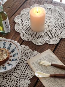 1入組手工鉤針鏤空蕾絲裝飾桌墊 - 米色 - 查看 6
