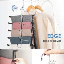 HMSEC 4 Pack Pants Hangers Space Saving, Non-Slip 5 Layers Clothes Pants Hangers Rack for Closet Storage, Heavy Duty Pants Hangers for Slacks Scarf Jeans and Ties - Đen và Bạc - Xem 6