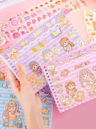 卡通盤繞筆記本,自黏式貼紙系列書,單書