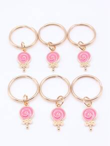 6 cái Dễ thương Men răng Kẹo mút Vật rủ xuống Móc chìa khóa Đồ trang trí Móc chìa khóa - Màu Hoa hồng đỏ - Xem 6