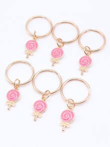 6 cái Dễ thương Men răng Kẹo mút Vật rủ xuống Móc chìa khóa Đồ trang trí Móc chìa khóa - Màu Hoa hồng đỏ - Xem 5