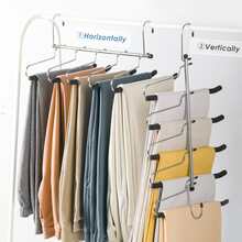 HMSEC 4 Pack Pants Hangers Space Saving, Non-Slip 5 Layers Clothes Pants Hangers Rack for Closet Storage, Heavy Duty Pants Hangers for Slacks Scarf Jeans and Ties - Đen và Bạc - Xem 5