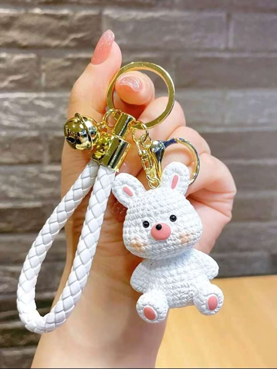 1 Pieza Llavero De Resina Lindo Con Diseño De Animal De Cara De Carne De Dibujos Animados Conejo Cerdo Llavero De Coche Bolsa De Colgante Accesorios Para Coches - Blanco - Ver 1