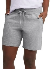 Women's Jersey Pocket Shorts, Drawstring Cotton Jersey Shorts, 7" Inseam - Light Grey - View 1