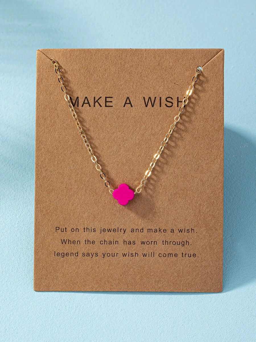 1pc Simple Metallic Clover Pendant Necklace - Hot Pink - View 1