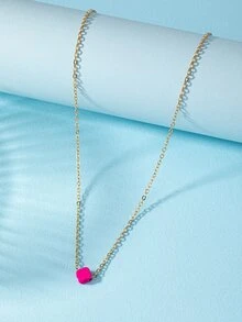 1pc Simple Metallic Clover Pendant Necklace - Hot Pink - View 4