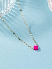 1pc Simple Metallic Clover Pendant Necklace - Hot Pink - View 3