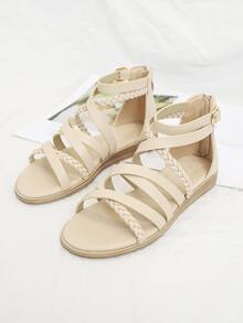 女式平底涼鞋,夏季編織休閒羅馬鞋 - 杏色 - 查看 5