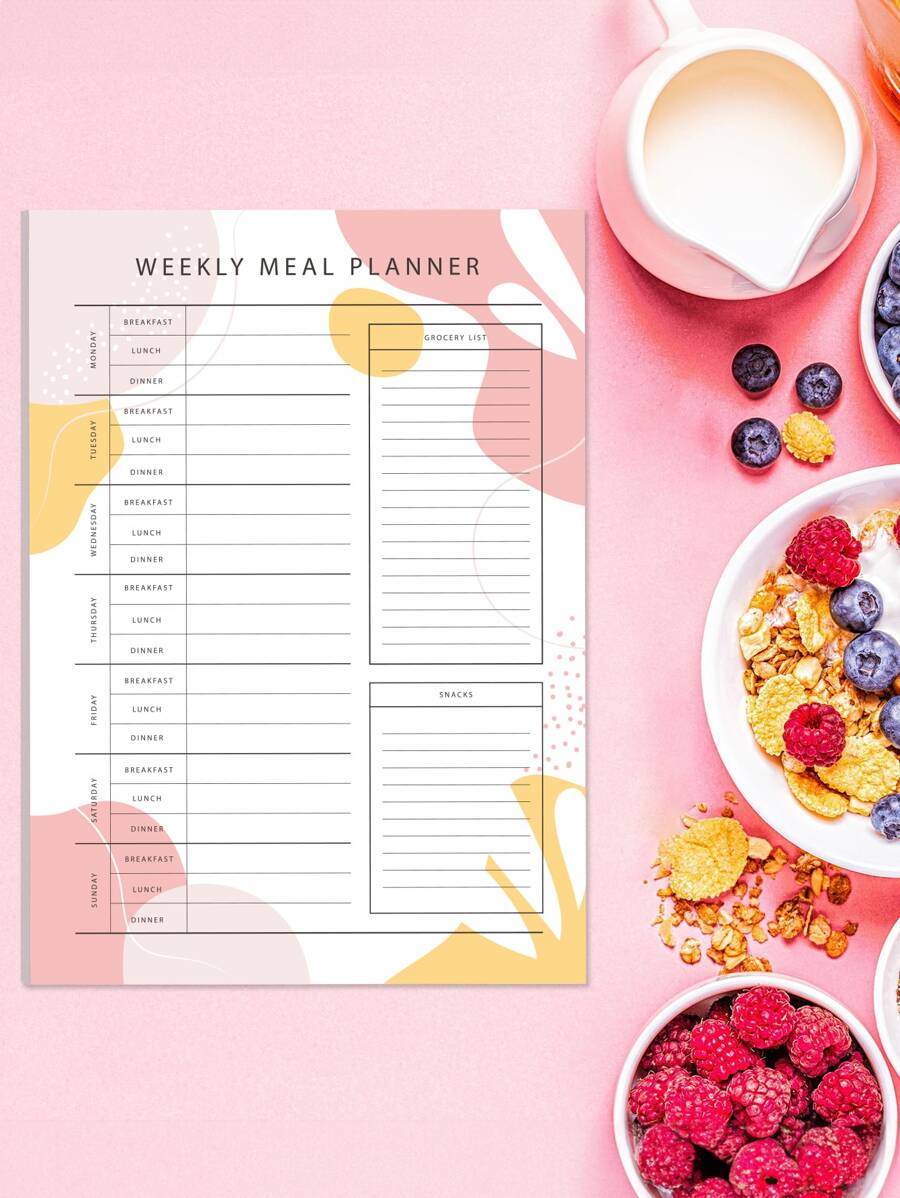 Trees 1 sổ lập kế hoạch bữa ăn hàng tuần có sổ ghi chép kế hoạch xé rời danh sách mua sắm, 8,6 * 6,5 inch, 52 tờ - Hồng - Xem 1