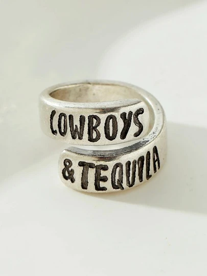 1pc Vintage Engraved Letter Ring for Women Western Style Jewelry