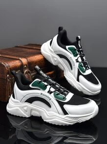 運動老爹鞋適合男士,撞色字母圖案前綁帶運動鞋 - 彩色 - 查看 2