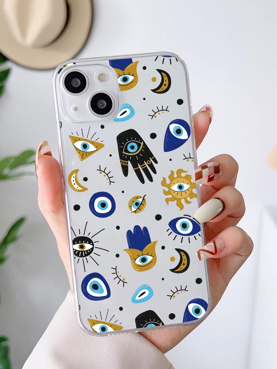Evil Eye Pattern Clear Phone Case - Multicolor - View 1