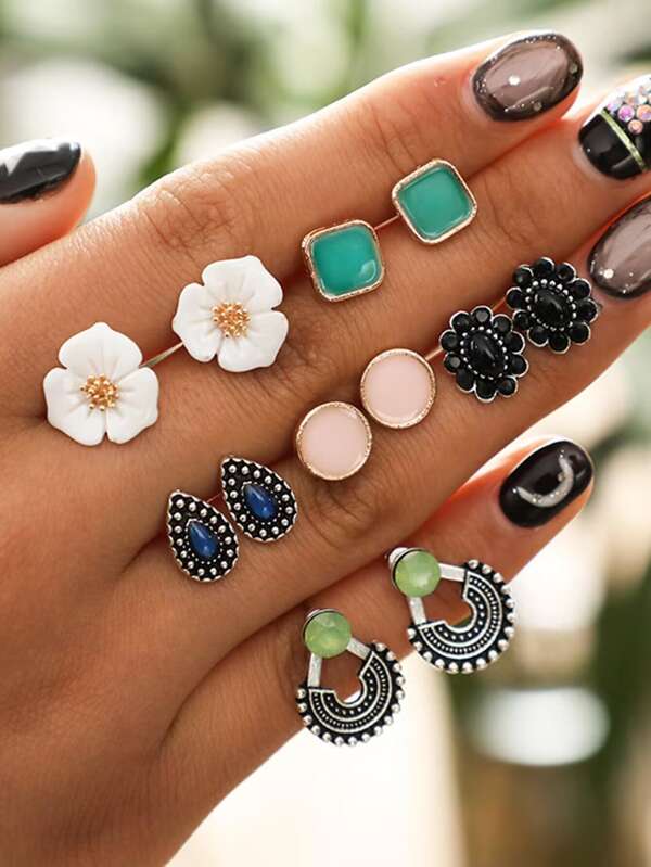 imoli 6 pares de pendientes colgantes de aleación con diseño floral y geométrico, ideales para fiestas y regalos